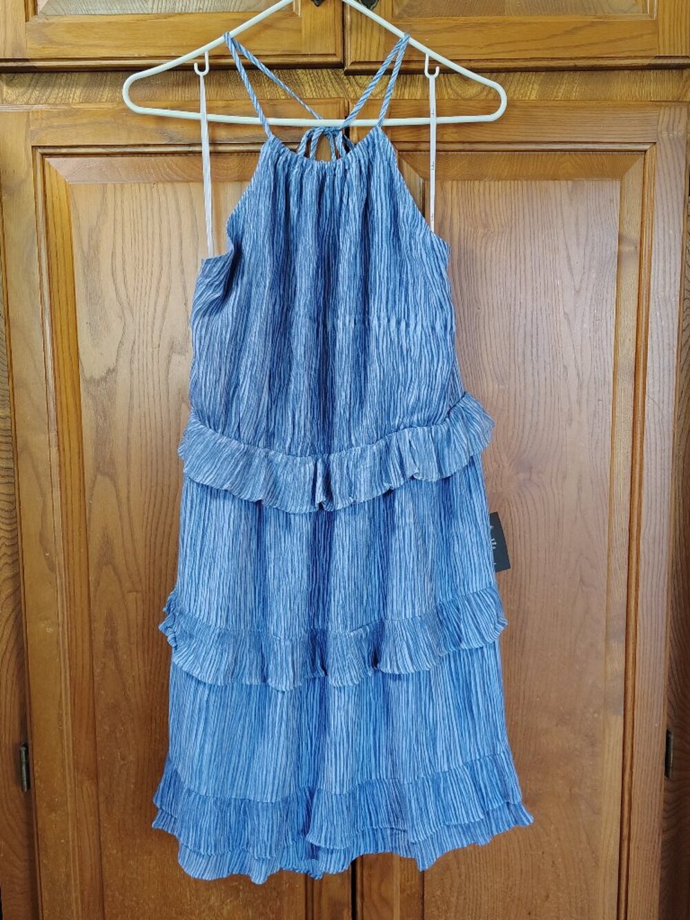 NWT Lulus Downright Darling Light Blue Ruffled Halter Dress Size XL Boho Tie